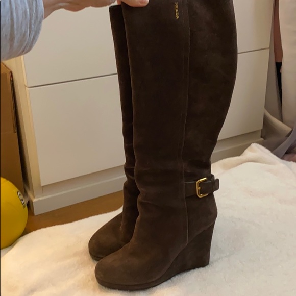 Suede tall wedge Prada boot - Picture 2 of 3